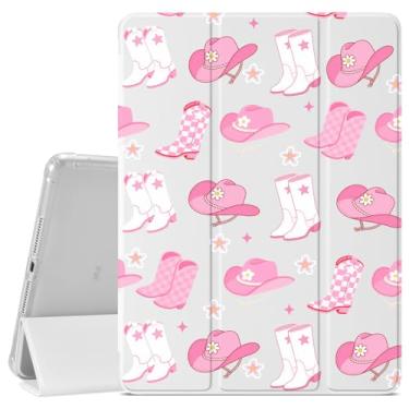 Imagem de VibrantFruitique Linda capa Cowgirl para iPad 9ª/8ª/7ª geração, 10,2 polegadas (versão 2021/2020/2019), chapéu de botas de caubói ocidental, porta-lápis, traseira de TPU macio transparente e capa com