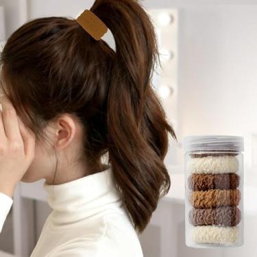 Imagem de Pacote com 6 elásticos de cabelo grosso para mulheres e homens, prendedores de rabo de cavalo elásticos para penteados diários, escritório, esportes, viagens (creme café aleatório)
