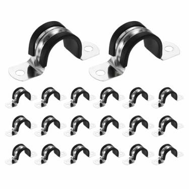 Imagem de HARFINGTON Braçadeira de alça de tubo em U M25 de 20 peças, clipe forrado de aço inoxidável 304 de 24,5 mm, braçadeira isolada acolchoada de plástico para uso doméstico marítimo industrial automotivo