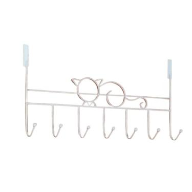 Imagem de Cabideiro de Porta, Cabide de Porta 7 Ganchos Reforçados para Pendurar Toalha Roupas sem Furar Metal, 40cm X 22cm(Gatinho Branco)