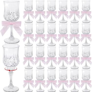 Imagem de LemonRoad 24 peças de taças de vinho de plástico vintage com laços de fita de cetim taças de champanhe inquebráveis para o dia de Ação de Graças, Natal, jantar, festa, casamento, grande evento