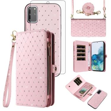 Imagem de Asuwish Capa de celular para Samsung Galaxy S20 Plus S20+ 5G com zíper carteira celular com alça protetora de tela de vidro temperado com glitter flip compartimento para cartão S20+5G S20plus 20S +
