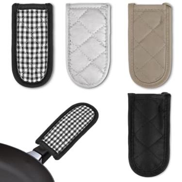 Imagem de 4 peças de capas de frigideira de algodão resistente ao calor, alças antiderrapantes para panelas de ferro fundido, lavável na máquina