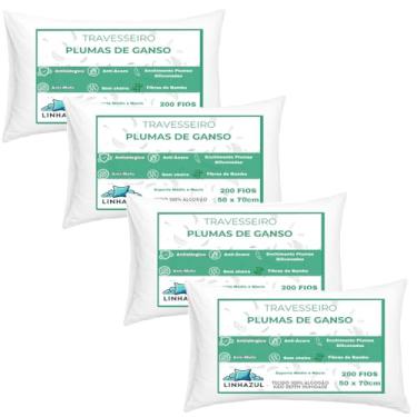 Imagem de Kit 4 Travesseiro Toque Pluma Ganso e Fibra Bambu