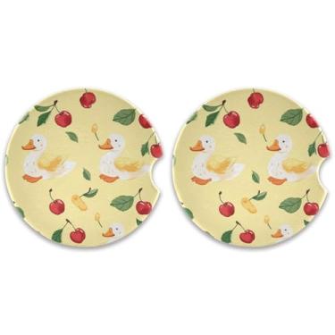 Imagem de ATTX Pacote com 2 porta-copos de carro para absorção de bebidas, cerejas, patos, porta-copos de cerâmica para o seu carro com aderência na ponta dos dedos, #415