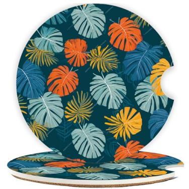 Imagem de Mengduxd Conjunto de porta-copos de carro, porta-copos de cerâmica de 2,56 cm, suporte de cortiça resistente a arranhões, design de ranhura de dedo para fácil colocação, unissex (folha de bordo azul)