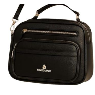 Imagem de Bolsa Transversal Feminina, Preta, Couro Sintético, Alça Ajustável, Múltiplos Compartimentos com Zíper