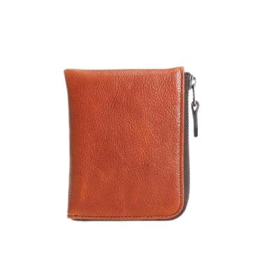 Imagem de Carteira masculina de couro curta com zíper bolsa de cartão carteira de couro clipe de dinheiro jovem