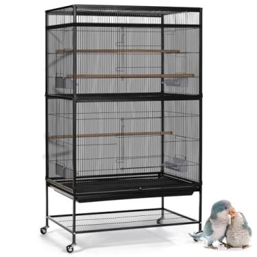 Imagem de ASOCEA Gaiola de pássaro grande, capa de gaiola de pássaro, ajustável, macia, arejada, rede de malha de nylon para papagaio, periquito, arara, gaiolas quadradas redondas africanas (preta, 118 x 31,5