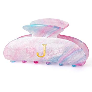 Imagem de Fycert Presente de aniversário para meninas, clipes de cabelo com inicial personalizados, garras de cabelo, presentes para professores de 3, 4, 5, 6, 7, 8, 9, 10, 11, 12, 13 anos, meninas - lavanda, J