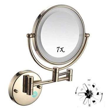 Imagem de YYBOES Espelho de maquiagem montado na parede com luzes e ampliação de 7x, espelho de ampliação dupla face de 20 cm para banheiro, rotação 360 - para maquiagem, cuidados faciais