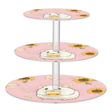 Imagem de CEBUGI Suporte de cupcake de 3 camadas, girassóis de porquinho-da-índia, suporte redondo para bolo, torre, bandeja de servir em camadas de acrílico para chá, chá de bebê, casamento e mais