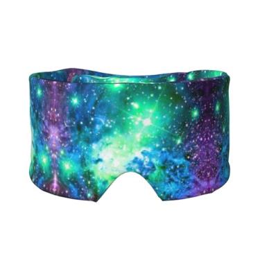 Imagem de Protetor de olhos e orelhas com estampa de galáxia verde, azul, roxo, respirável, ajustável, blecaute, venda, confortável