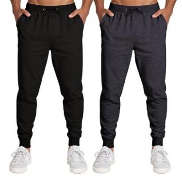 Imagem de Calça Masculina Moletom Flanelada Slim Bolsos Algodão Kit 2-Masculino