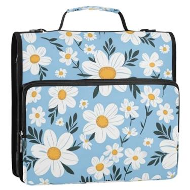 Imagem de Coikll Pasta expansível Daisy Pattern2 com zíper e argolas em D, organizador de fichário com alça de ombro e alça para facilitar o transporte