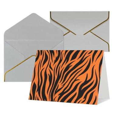 Imagem de SKKNT Cartões de felicitações com estampa laranja listras de tigre para todas as ocasiões, convites de festa de aniversário de casamento, 12,7 x 15,2 cm