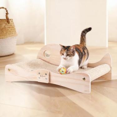 Imagem de Oroonoko Cama arranhadora para gatos para ambientes internos 2 em 1 de sisal e rede com fácil montagem, base de madeira sem ponta, cama grande para gatos e almofada para arranhões (parte traseira de