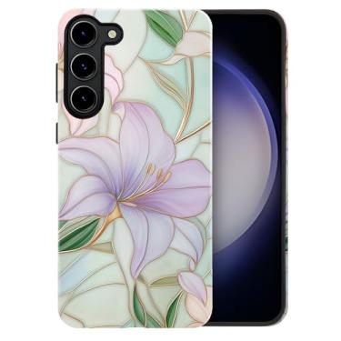 Imagem de heindiy Compatível com Samsung Galaxy S23, capa brilhante proteção completa à prova de choque anti-arranhões capa de TPU, capas para homem mulher - flores de lírios vintage
