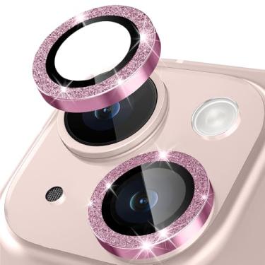 Imagem de Happtkey Protetor de lente de câmera para iPhone 13, anel de metal de liga de alumínio individual com glitter, protetor de tela de vidro temperado 9H, protetor de tela de luxo HD antiarranhões