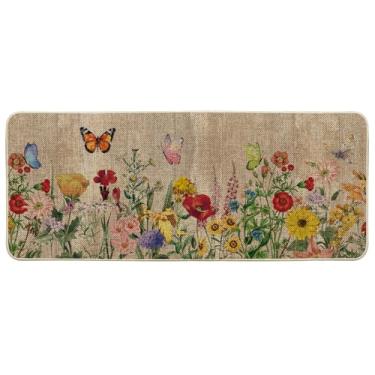 Imagem de Artoid Mode Tapete de corredor de flores de madeira borboleta primavera, decoração de verão para casa tapete de porta discreto para ambientes internos e externos 61 x 159 cm