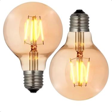 Imagem de Kit 2 Lâmpadas Filamento LED G80 Globo Retrô 4W - Luz Quente Âmbar (2200K) Bivolt E27 - Estilo Vintage para Lustres e Pendentes