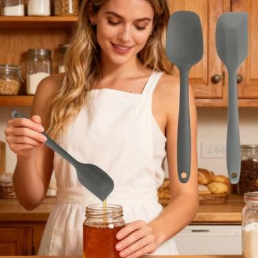Imagem de Conjunto de 2 espátulas de cozimento, flexível, não arranha, espátula e raspador de pote para misturar, espalhar, raspar, cozinhar e assar