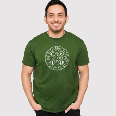 Imagem de Camiseta Básica Gola Redonda Estampada 100% Algodão Premium Medalha São Bento-Masculino