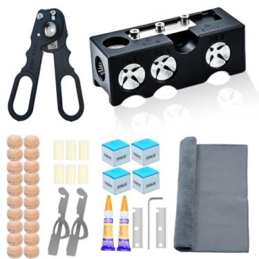 Imagem de OMTRS Kit de substituição de pontas de taco de sinuca de 38 peças, kit de substituição de pontas de bastão de piscina de 13 mm com ferramentas de reparo de pontas de taco 11 em 1, kit de reparo de