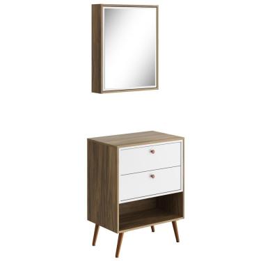 Imagem de Conjunto Para Banheiro Balcão E Armário Com Pés 60cm Lionel B06 Branco Nogal - Lyam Decor