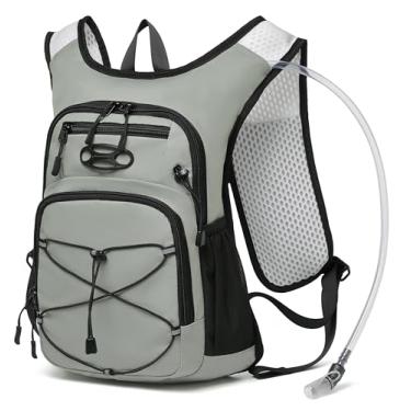 Imagem de Wotony Mochila leve de hidratação com bexiga de água 2LOR 3LOR para ciclismo, caminhada, rave - mochila de água para homens e mulheres (cinza claro, 2L-bexiga)
