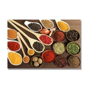 Imagem de Arte de parede em tela colorida para especiarias e colher de tempero | Decoração de cozinha vintage | Arte moderna para casa e sala de jantar. C11. 40 x 60 cm - 15,8 x 23,7 pol. Somente tela