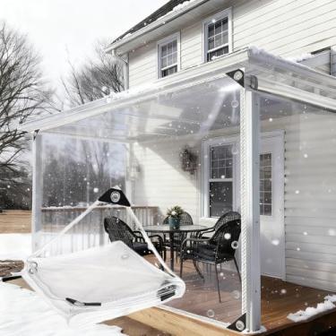 Imagem de Lona transparente com ilhoses 2,8 x 2,3 m, lona resistente à água de 12 mil, lona de vinil resistente a rasgos e vento para móveis de exterior, pátio, varanda, garagem, estufa, galinheiro, quintal