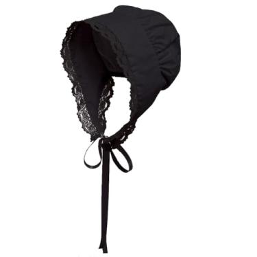 Imagem de GRACEART Chapéu camponês Amish boné de pradaria mulheres meninas pioneer boné colonial 100% algodão (cor 00 preto)
