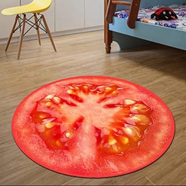 Imagem de Tapete redondo, tecido antiderrapante, lavável à máquina, tapetes redondos, tapetes para quarto, sala de estar, sala de estudo, decoração de casa, tomates, diâmetro 160 cm