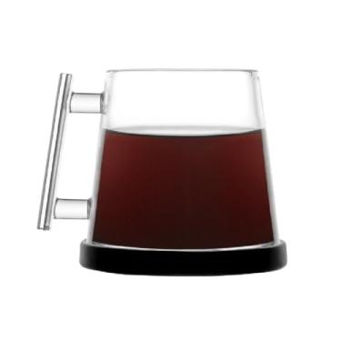 Imagem de Pure Over Caneca de Vidro Borossilicato - 400 ml - Inclui Porta-Copos de Cerâmica - Design Moderno com Alça Ergonômica - Perfeita para Café Quente e Gelado, Latte, Cappuccino, Chá, Chocolate Quente