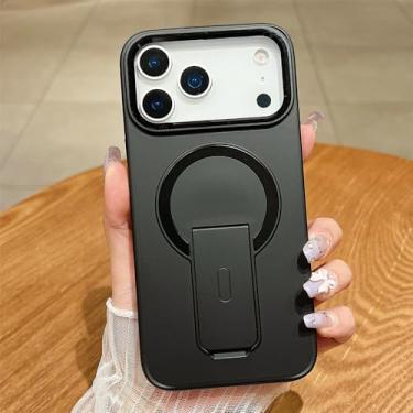 Imagem de Capa para iPhone 17 Pro Max AIR 16 15 14 13 11 com suporte integrado, capa protetora magnética fosca translúcida, preta escura, para iPhone 16 Pro Max.