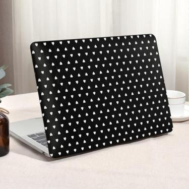 Imagem de Seorsok Compatível com MacBook Air 13 polegadas 2022 2021 2020 2019 2018 versão A1932 A2179 M1 A2337 Touch ID, linda capa de plástico de couro branco Little Love Hearts com capa de teclado, preta