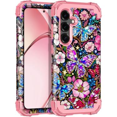 Imagem de Rancase Capa para Galaxy S25, proteção resistente à prova de choque de três camadas de plástico rígido + capa protetora de borracha de silicone macio para Samsung Galaxy S25, brilha no escuro - rosa