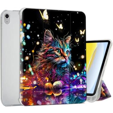 Imagem de Capa para iPad (A16) 11ª geração, iPad 10ª geração, com suporte para lápis, ângulos de visualização e digitação, suporte fino, com três dobras, leve, transparente, traseira de TPU macio, acordar