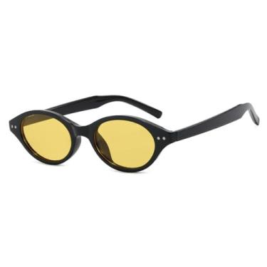 Imagem de Óculos de Sol Ovais com Armação Pequena, Proteção UV400, para Homens e Mulheres, Ideais para Esportes ao Ar Livre, Corrida e Ciclismo, nas Cores Preto e Amarelo.