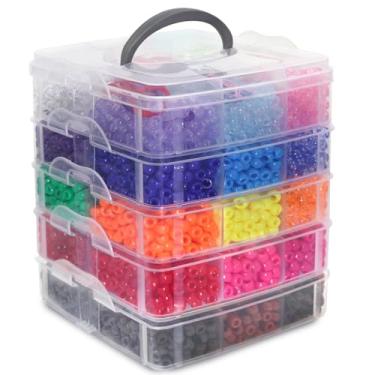 Imagem de JULIMAIDONG 6000 contas de pônei a granel, 30 cores de contas de arco-íris Kandi para trançar cabelo, pulseira da amizade, fazer joias Kandi, chaveiros, artesanato faça você mesmo, presentes de Natal