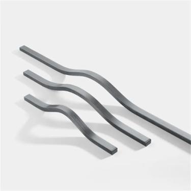 Imagem de Puxadores de porta de armário de móveis pretos de liga de alumínio simples puxadores curvados para armário de gaveta de armário ferragens de móveis 1 peça (cinza escovado 320 mm)
