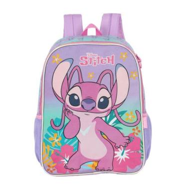 Imagem de Mochila Escolar Infantil Stitch e Angel Tropical Glitter Original Luxc