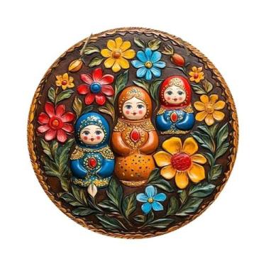 Imagem de Placa Decorativa De Pintura Com Flores De Bonecas Matryoshka Para Café