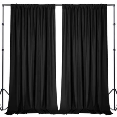 Imagem de Sugargirl Cortinas de pano de fundo preto sem vincos de poliéster com bolsos de haste para festa, aniversário, fotografia de casamento, decoração de casa (1,5 x 1,8 m, 2 painéis)