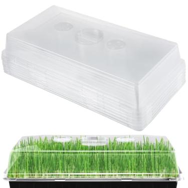 Imagem de Apipi 10 peças de cúpulas espessas de umidade – serve para bandejas de início de sementes de 25 x 50 cm, capa de plástico de alta durabilidade de 10 cm com aberturas ajustáveis para crescimento de