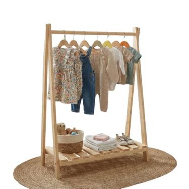 Imagem de Arara de Roupas Infantil A-Frame, 95 x 38 x 58 cm, Madeira Natural, com Prateleira