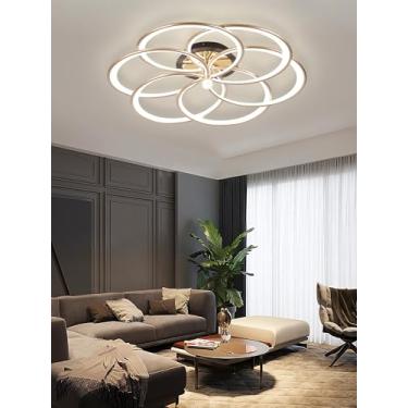 Imagem de Luminária de teto LED moderna e minimalista com controle remoto, dimerizável, econômica, em alumínio dourado e acrílico, ideal para sala de estar, quarto, escritório e sala de jantar (6 anéi