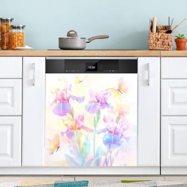 Imagem de SEHANY Capa magnética colorida de campo silvestre para lava-louças, adesivos magnéticos decorativos antiarranhões para painel de geladeira e lava-louças, decoração de flores de fazenda de cozinha