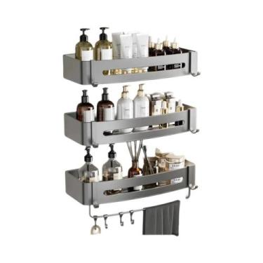 Imagem de Prateleira De Banheiro Montada Na Parede Sem Furadeira Organizador De 